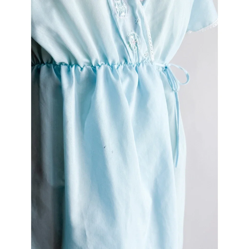Glencraft Lingerie Vintage Wrap Robe Floral Embroidery Lace Medium Blue ILGWU